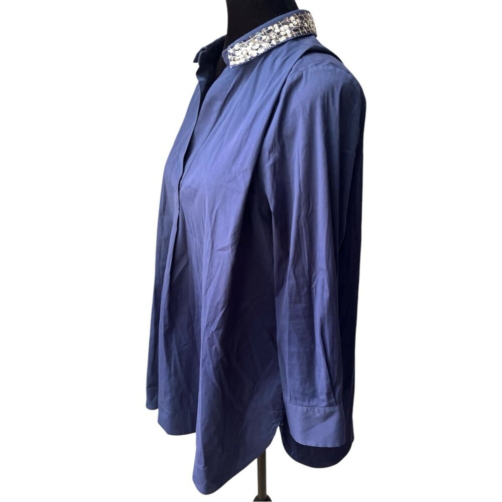 Piazza Sempione Italy Navy Tunic Sequin Collar Luxury Top Size Large
